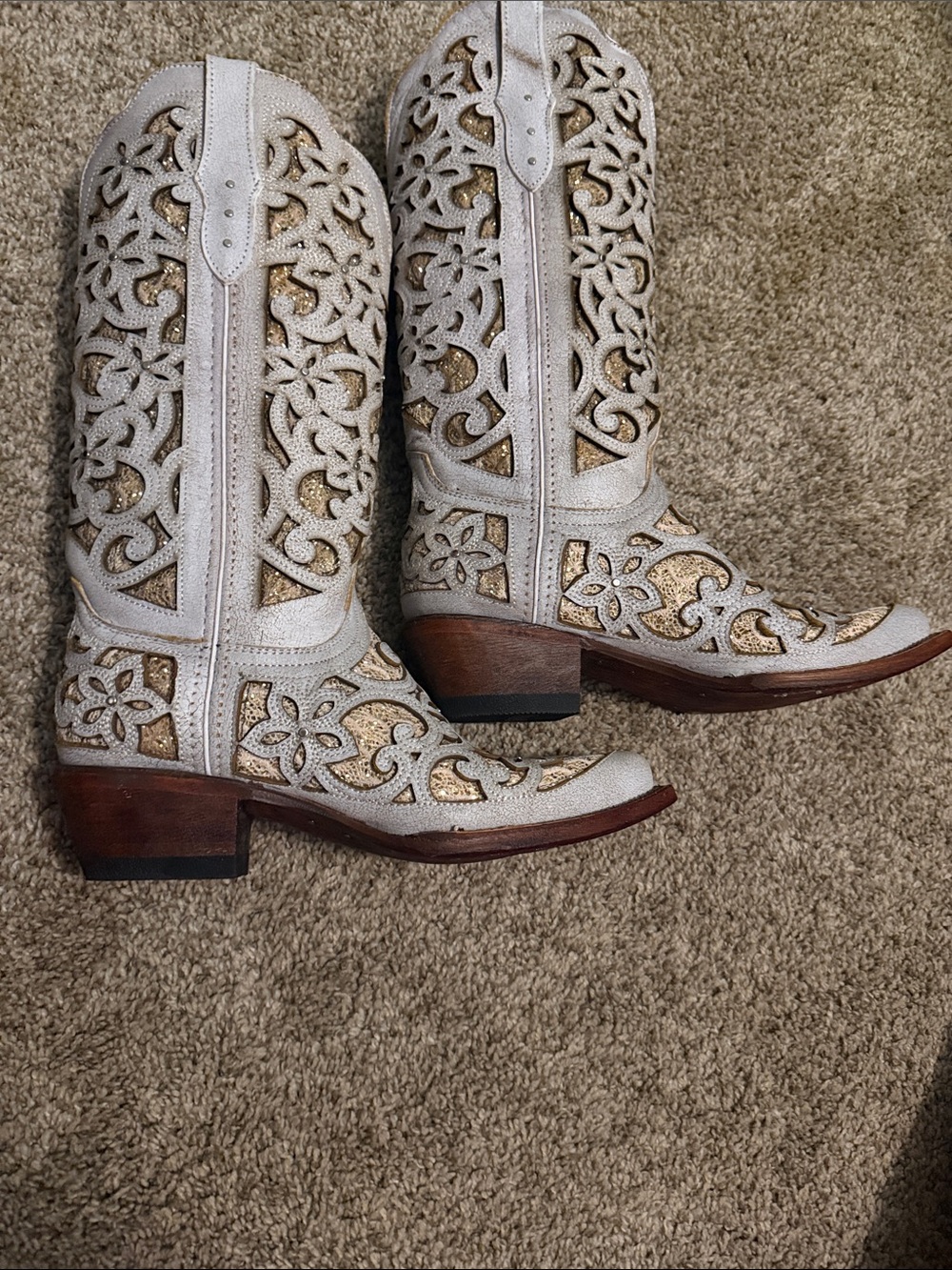 Women's Ferrini bliss white cowboy boots white distressed full grain leather - Picture 8 of 8